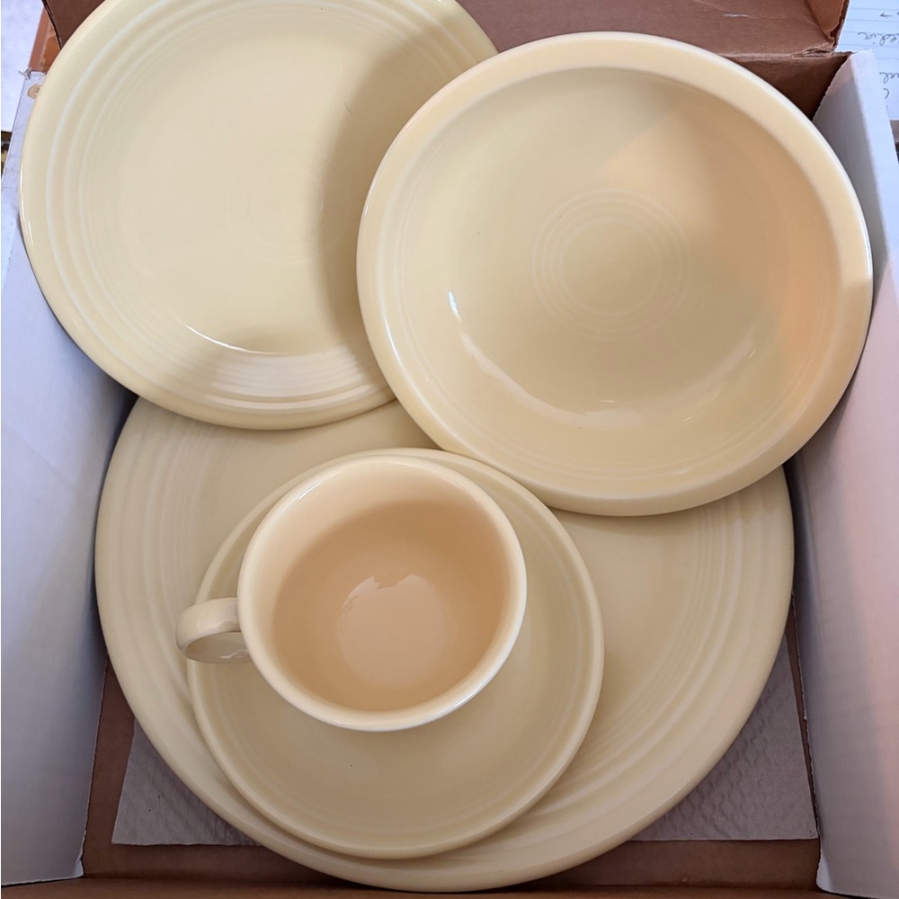 Fiestaware Yellow (106) Dinnerware Set.  New in Box.